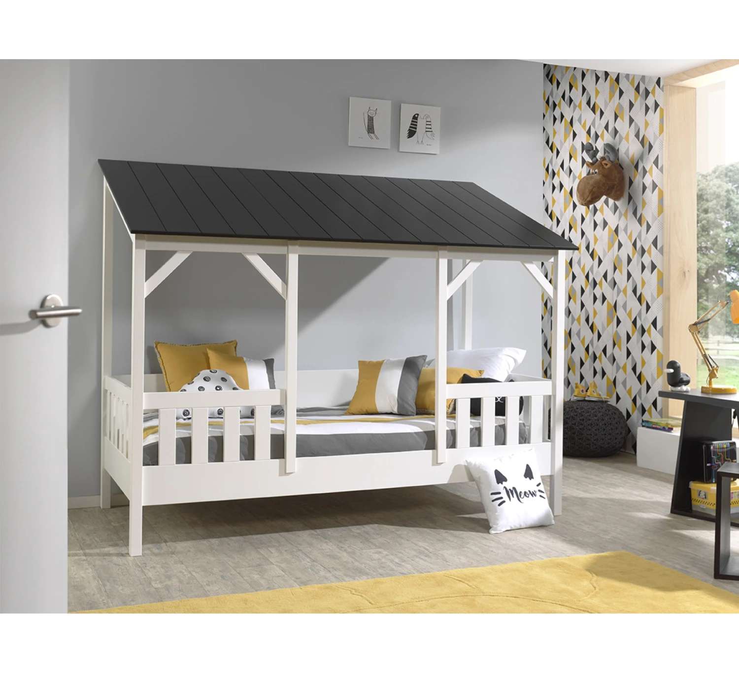 Huisbed Zwart Dak 90x200 - Afbeelding 2